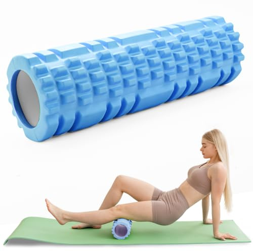 Gexuamz Rouleau de Massage Foam Roller Rouleau Pilates, Massage Dos et Accessoire Yoga, Soulage Tensions Musculaires – 30x8cm, Bleu