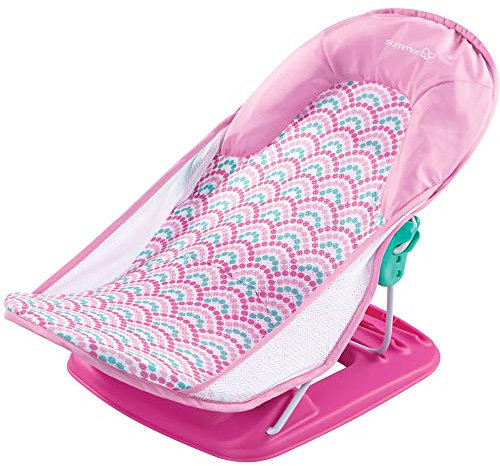 Summer Infant Asiento de baño de lujo para bebé, soporte ajustable para lavabo o bañera, incluye 3 posiciones reclinables, ondas de burbujas