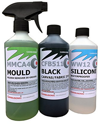 Convertible roof cleaner kit, fabric soft top dye, mould remover and water-sealer
