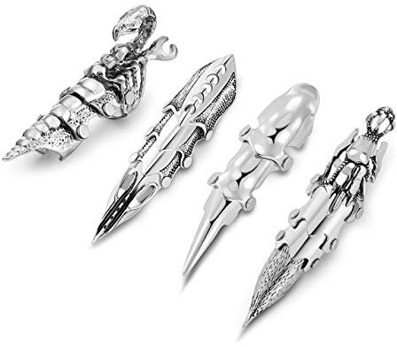 Jovivi Men's Jewelry Double Loop Activity Ring Armor Shape Punk Style Ring,4pcs