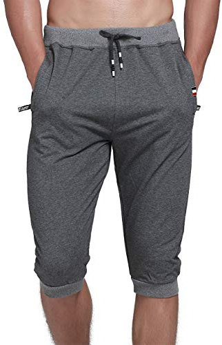 YSENTO Men's Cotton Casual 3/4 Jogger Running Capri Pants Below Knee Gym Workout Shorts Zipper Pockets Dark Grey 36