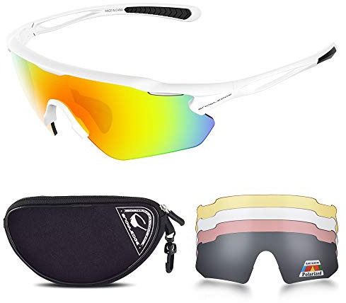 SNOWLEDGE Cykelglasögon med 5 utbytbara linser UV 400 skydd polariserade sportsolglasögon för män kvinnor löpning klättring fiske körning golf