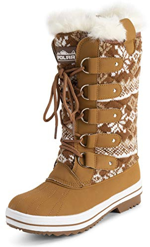 Polar Mujer Acolchada Alto Nieve Impermeable Invierno Piel Sintética Durable Suela De Goma Al Aire Libre Lluvia Botas - bronceada Cardy - UK6/EU39 - YC0628