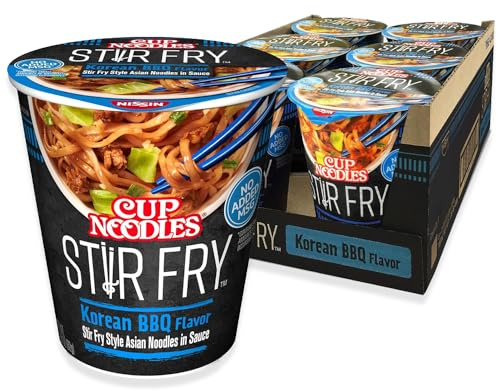 Nissin Cup Noodles Stir Fry Nudeln in Sauce, koreanischer Grill, 82 ml (6 Stück)