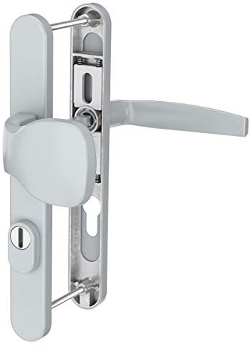 MS Beschläge Aluminium Schmalrahmengarnitur 72mm Abstand 8mm Vierkant Silber pulverbeschichtet Kernziehschutz Langschild Türdrücker Wechselgarnitur Türbeschlag (Knopf/Drücker, Türstärke 39-54mm)