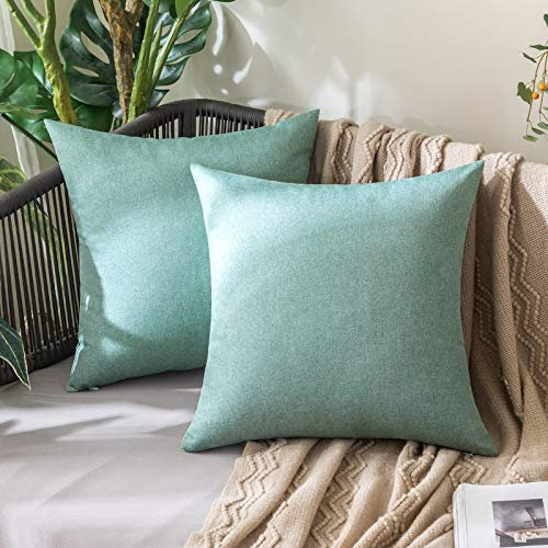 MIULEE 2er Set Wasserdicht Kissenbezug Outdoor Sofakissen Dekokissen Modern Kissenbezüge Dekorativ Kissenhülle Deko aus Polyster Leinen-Optik für Garten Sofa Wohnzimmer Bett 45x45 cm Cyan