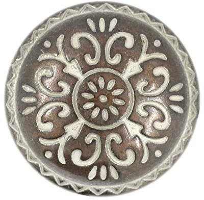 Bezelry 12 Pieces Southwestern Style Flower Pattern Domed Metal Shank Buttons. 22mm (7/8 inch) (Copper White Patina)