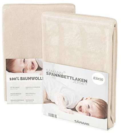 Sämann® Spannbettlaken Spannbetttuch Jersey 83x50 cm für Stubenwagen & Wiege, Baumwolle Natur