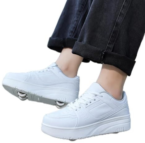 XRDSHY Schuhe mit Rollen für Kinder, 4 Rollen Skateboardschuhe Sportschuhe Jungen Mädchen, 2 in 1 Multifunktionale Rollschuhe Outdoor-Laufschuhe, White-37 EU