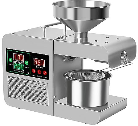Intelligente Automatische Ölpresse,aus Edelstahl mit hoher Ölausbeute und intelligenter,Temperaturregelung - Perfekt für den Haushalt und kommerziellen Gebrauch, 20V 600W.