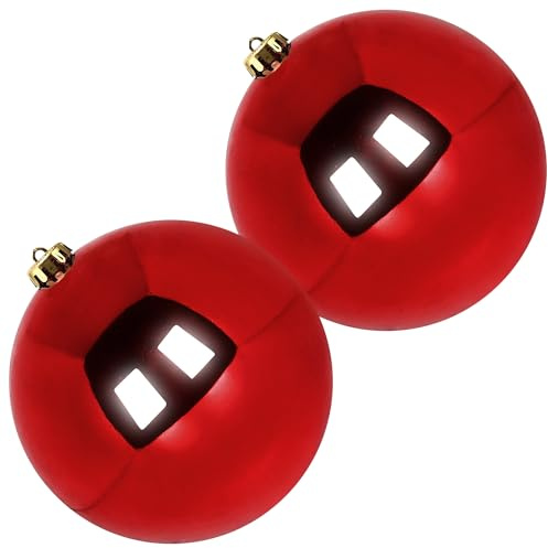 Benjia Extra Large Christmas Baubles, Giant Big Huge Xmas Shatterproof Plastic Ball Ornaments Set for Outdoor Outside Lawn Yard Tree Hanging Decorations Decor (20cm/200mm, 2 Packs, Red)