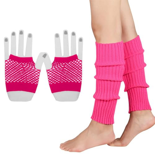 INGJIA Fischnetz Handschuhe,Elastische Neon Beinstulpen und Netzhandschuhe Set 80er Jahre Kostüm Zubehör