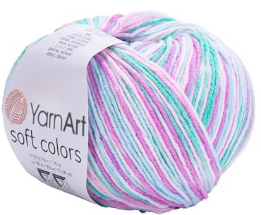 YarnArt Soft Colors - Variegated Sport Yarn 55% Cotton 45% Acrylic - 1 Skein/Ball 50g 174 Yds - Soft Knitting Cotton for Amigurumi