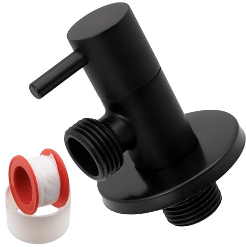 AERZETIX - C74967 - Valvola d'arresto ad angolo 1/2x1/2 con rosetta e guarnizione in PTFE - in ottone - finitura annerita - raccordo rubinetto acqua potabile sanitaria lavello bagno cucina