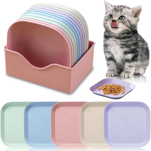 Cuencos Comederos para Gatos, Cuencos para Gatos para Agua y Comida, Plato de Leche para Gatos, Comedero Gatos Plano para Aliviar la Fatiga de los Bigotes, Interior, Plástico Reutilizable, Universal