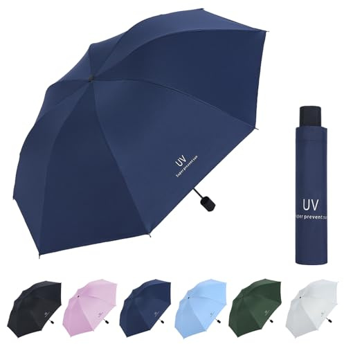 Miniparaply, fickparaplyer med 8 spröt, paraply stormsäkert, fickparaply UV-skydd, solskydd paraply utomhus UV vikbart paraply, vindtätt och stormsäkert, Marinblå