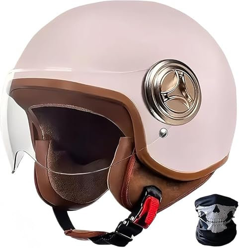 Casque De Moto Rétro Casque De Moto Casques Jet Et Demi-Jet Avec Visière Casque Demi-Ouvert Vintage Approuvé ECE Pour Adultes Hommes Et Femmes Pour Vélo Scooter Chopper Cruiser B,S/(55~56cm)