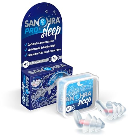 SANOHRA pro sleep Ohrstöpsel Größe M – für normale Gehörgänge – Seitenschläfertauglich, Filter gegen Lärm (24 dB), wiederverwendbar, Made in Germany