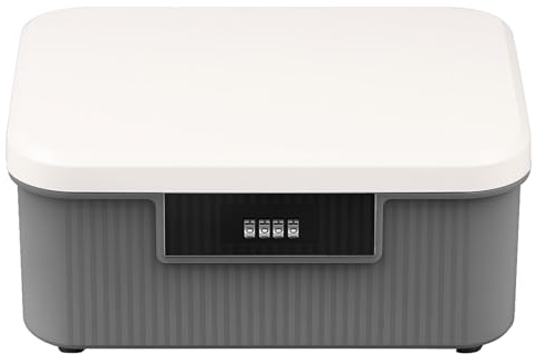 Dandelionsky Lockable Box Large Medicine Box with Combination Lock, 25×20×10cm Fridge Box with Built in Removable Tray, Privacy Container for Food Office Documents Safe (grey)