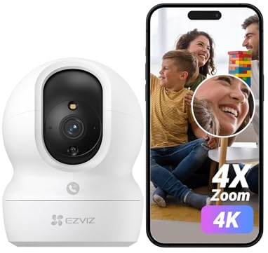 EZVIZ 4K Caméra Surveillance WiFi Intérieure, Caméra Bébé 2.4G/5Ghz Pan/Tilt à 360°, Vision Nocturne Intelligente, Détection de Personnes/Bruits, Mode Veille, Compatible avec Alexa, CP1 Pro 4K