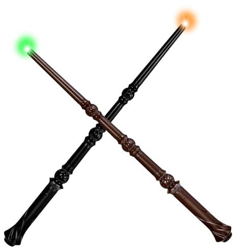 WinSence Light Up Magic Wizard Wand with Sounds & 4 Lightings Illuminating Witch Sorcerer Toys for Kids Cosplay Party Favors, 2 Pack, Black & Brown