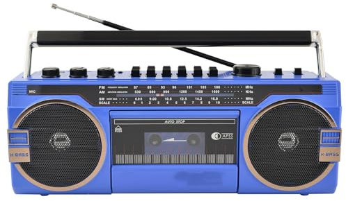 Retro Boombox - Reproductor de CD portátil y grabadora de casete, radio AM/FM, Bluetooth con perillas de ajuste de volumen para viajes y reuniones familiares