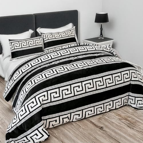 DH DREAMER HOME Edredón Borrego para Invierno 240x260cm de Cama 135/150 con 2 Funda Almohada - Edredón Sherpa Extra Suave, Cálido, Gruesa - Greco Negro