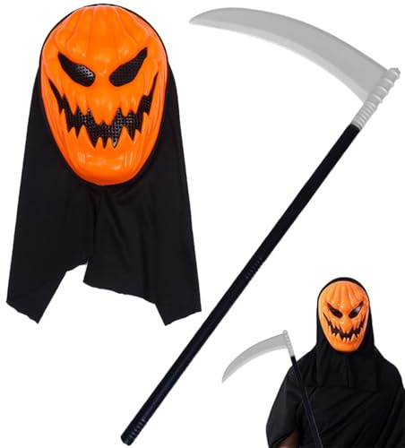 BlinBlin Orange Pumpkin Masks, Halloween Fake Sickle Reaper, Ghost Masks For Orange Pumpkin, Suitable for Halloween, Role Play and Carnival.