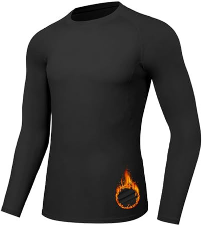 VanKee Men's Thermal Top Long Sleeves Base Layer Lightweight Elasticity Thermal Underwear Winter Warm Shirt Quick Drying Breathable Compression Thermals for Running Ski Hiking Travelling (Black,M)