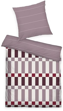 Tom Tailor Linge de lit Soft Renforcé, 80 x 80 cm + 135 x 200 cm, 100% Coton/renforcé, avec Motif réversible et Fermeture éclair colorée, Bold Check Violet, Prune (Cozy Mauve, Plum & Off White)