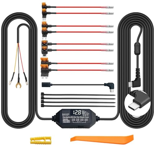 AMTOVL Kit de Cableado USB-C para Dashcam,Kit de Microcargador para Cámara de Coche,12-24V a 5V con con Protección de Baja Tensión,24h. Vigilancia de Estacionamiento Incluye Portafusibles