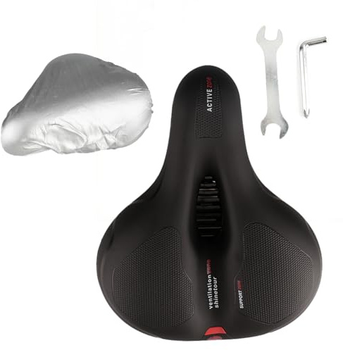 oupados Sillín de gel cómodo y ergonómico para hombre y mujer, asiento ancho de bicicleta, suave memoria, amortiguador de golpes, espuma acolchada, con cubierta impermeable, 26 × 21 × 11 cm