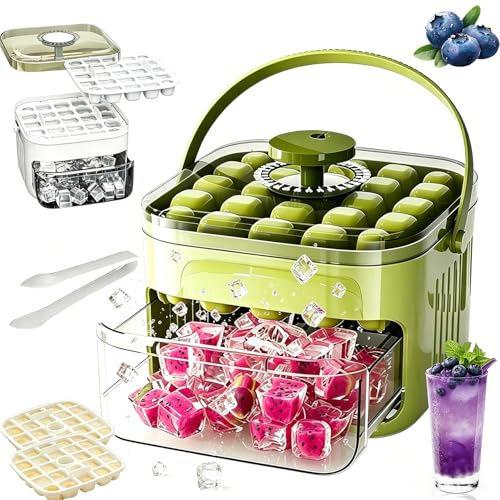 Mini Macchina Per Cubetti Di Ghiaccio Modello 2026 – 50 Cubetti, Rilascio Con Una Sola Pressione, Contenitore Con Coperchio, Maniglia a Scomparsa, Design Impilabile – Ideale Per Cocktail (Verde)