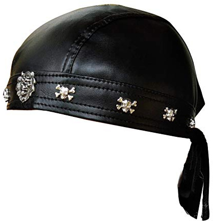 Faux Leather Biker Skull Cap Motorcycle Bandana Head Wrap Du Doo Do Rag Black Hat