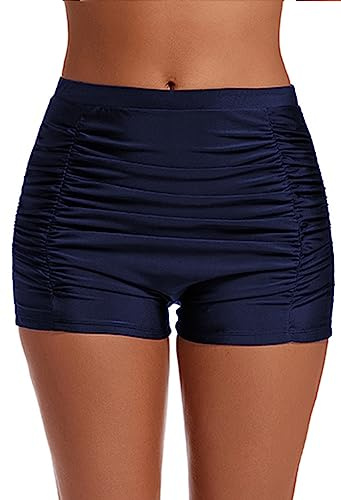 Lovache Women's High Waisted Swim Shorts Ruched Boyleg Tummy Control Bikini Bottom