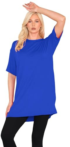janisramone® Womens Short Sleeve Tunic T Shirts, Round Neck Oversized T Shirts for Women UK, Soft Comfortable Pj Dress, Perfect Summer Longline Ladies Tops Royal Blue