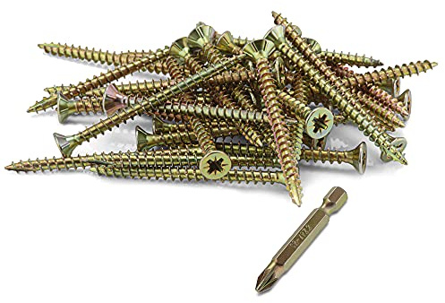 SEQUAL® Hyper Drive Wood Screws M4x50mm (Box Of 200), Self Countersinking Head For Flush Smooth Finish, Woodscrews Pack With Knurled Thread For Easier Drive And Holding Power, Rust Resistant Screw Set