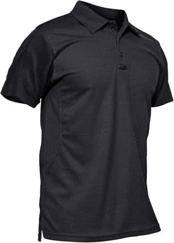 KEFITEVD Men's Golf Shirts Outdoor Breathable Polo Shirts Quick Dry Short Sleeve Summer Lightweight Camping Tops,Black,2XL