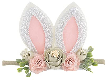 KIDOCHEESE Bunny Rose Ears Easter Headbands Baby Girls Flower Crown Spring Headbands (C)