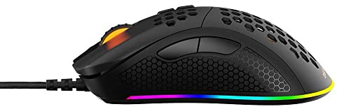 DELTACO Ultralätt, anpassningsbar RGB-spelmus och 7 programmerbara knappar med programvara, spelmus, 70 g, DPI/PPP 400/800/1200/1600/3200/6400, Windows 7/8/10, Polling Rate 1 000 Hz, svart
