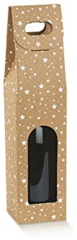 10 scatole per 1 bottiglia vino verticali modello bordolese, borgognotta robuste strenne natalizie cartone accoppiato e maniglia esterna cm.9 x 9 x 38,5 h AVANA CON STELLE GALAXY