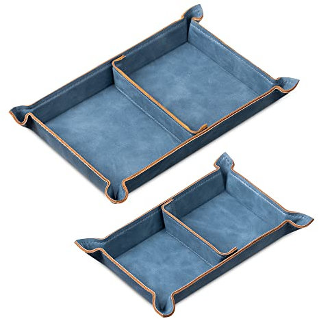 Navaris Svuotatasche Ingresso - Set 2X Svuota Tasche Casa - Vassoio Portaoggetti Portagioie Uomo Donna - Portachiavi Moderno Pelle Sintetica Blu Scuro