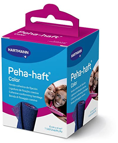 Peha-haft: Bendaggio elastico autoadesivo per il fissaggio di impacchi e schiume, nonché per la stabilizzazione di muscoli e articolazioni; blu; 4 x 6 cm