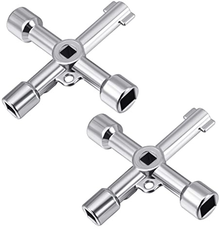 KroY PecoeD Lot de 2 clés utilitaires multifonctions à 4 voies pour eau électrique à gaz et boîte d'armoire ouverte, clé multifonctionnelle, clé universelle 4 voies, argent