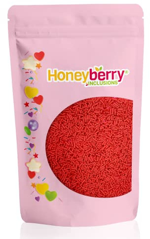 HONEYBERRY Sprinkles Comestibles Naturales 200 g – Decoración de Azúcar para Tartas y Repostería, Sin Gluten, Apto para Veganos – Fabricado en la UE (Hilos Rojos)