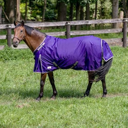 TuffRider Comfy-Fit Medium Weight Standard Neck Ripstop Turnout Blanket w/Adjustable Neck Opening- 1200D, 200 GSM- Purple- 75