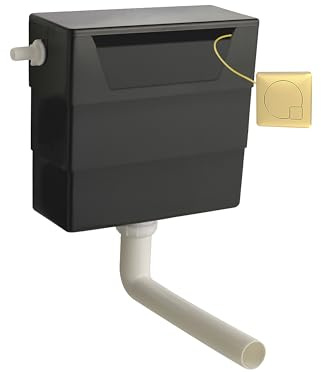 Balterley Concealed Cistern with Dual Flush, Water Saving Side Inlet Concealed Toilet Cistern & Square Flush Plate for Back to Wall & Wall Hung Toilets - 303x136x334mm (Brushed Brass/Black)