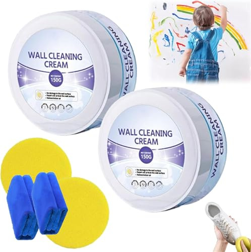 Lot de 2 crèmes nettoyantes et revitalisantes multi-usages pour murs - 150 g - Crème de nettoyage puissante pour mur - Détachant d'encre pour stylo - Nettoyant tout usage
