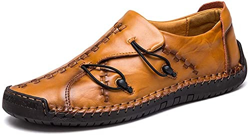 Mens Casual Loafers Driving Shoes Oxfords Comfortable Adjustable Sneakers Walking Shoes Leather Slip on Penny Classic Moccasins（Yellow,10.5/11 UK,48 Brand Size