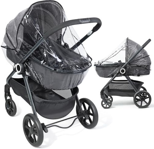 Orzbow Regenschutz Kinderwagen & Babywanne, Universal Kinderwagen Regenschutz mit Fenster, Atmungsaktiv Regenschutz Buggy mit Lebensmittelechtes EVA, Einfacher Zugang, Schnelle Installation, Schwarz